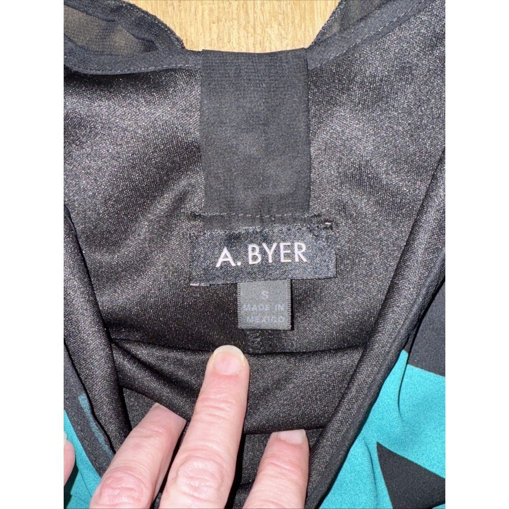 A. Byer Mini Dress Women's Black And Teal Sleeveless Chiffon Ruffled Shift - Picture 2 of 4